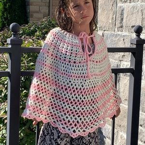 NWOT Handmade Pink and Cream Poncho